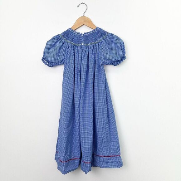 Anavini Kids Blue Gingham Smocked Worm and Apple Puff Sleeve Maxi Dress - Picture 2 of 7